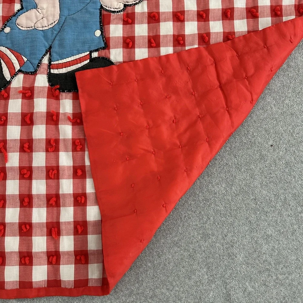 Vintage Raggedy Ann Quilt Baby Red Gingham Checkered Puffy Applique Handmade‎